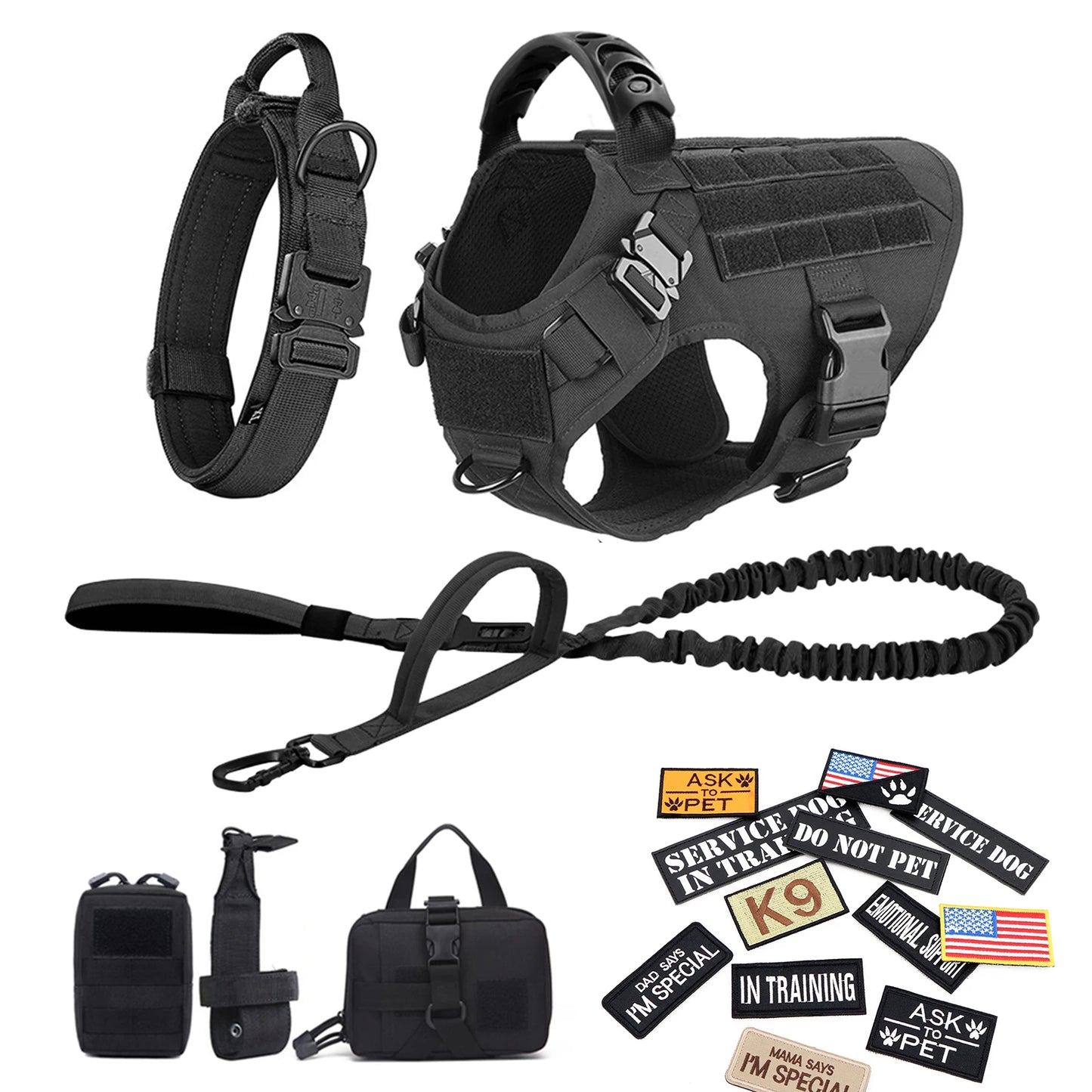 PETRAVEL Military Malinois Dog Harness Vest Set With Leash Patches