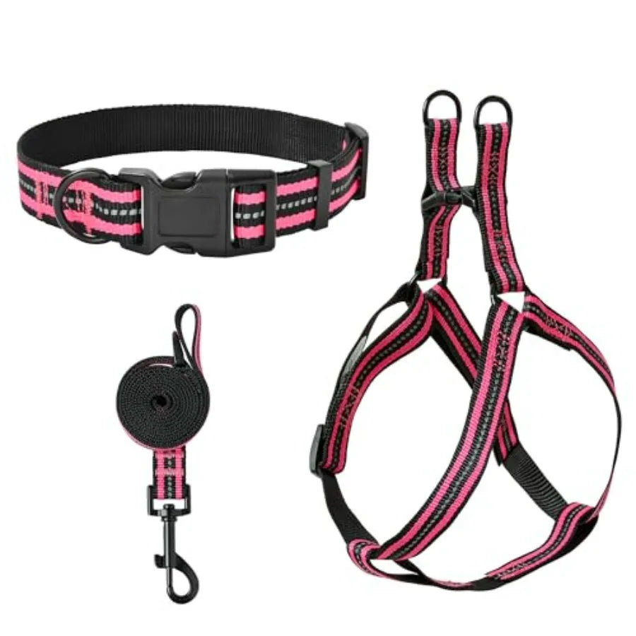 Night Nylon Double Adjustable Puppy Harness Collar Leash Set
