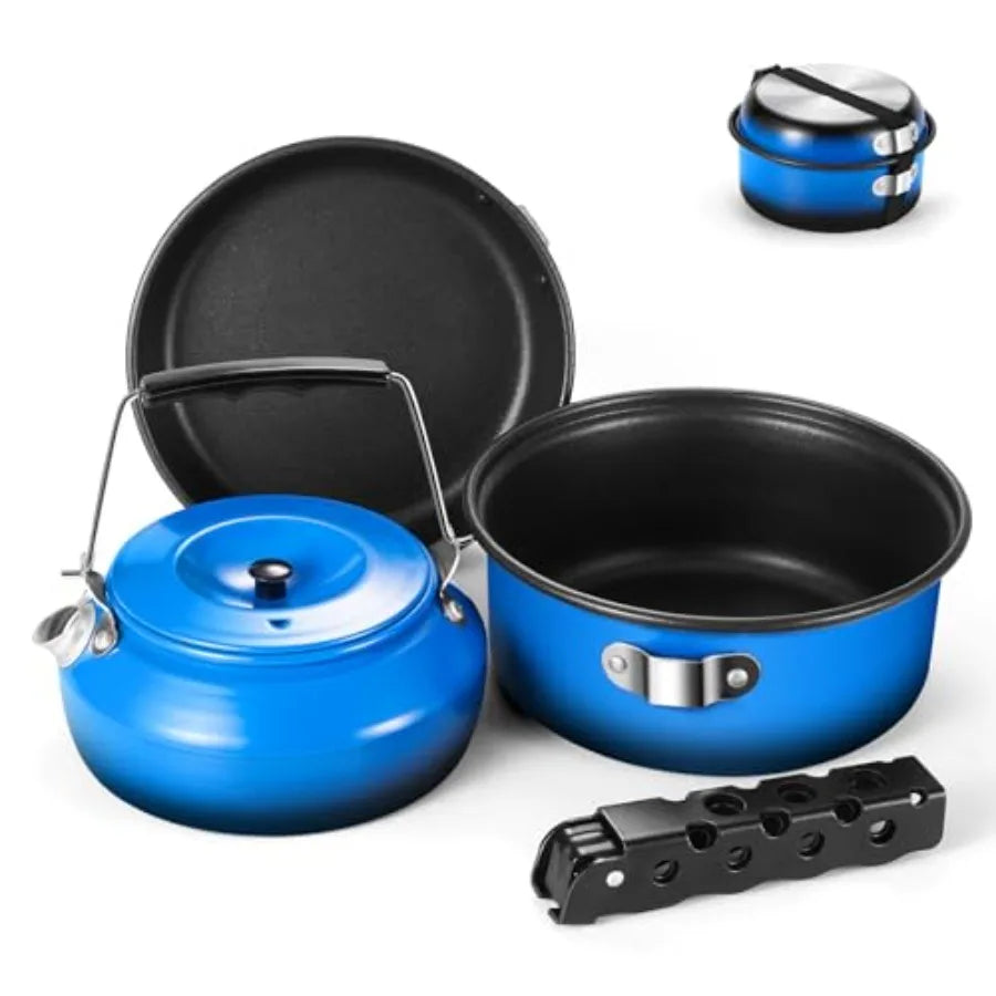 5 Piece Camping Cookware Set Nonstick Pot Pan With Kettle