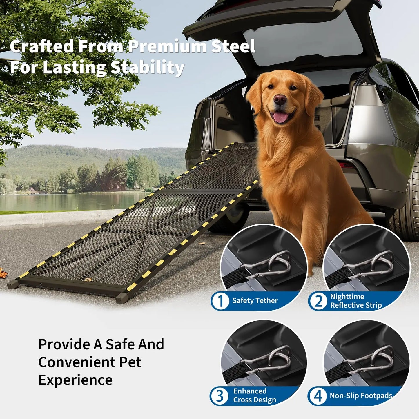 DishyKooker Heavy Duty Folding Steel Dog Ramp For Vehicles
