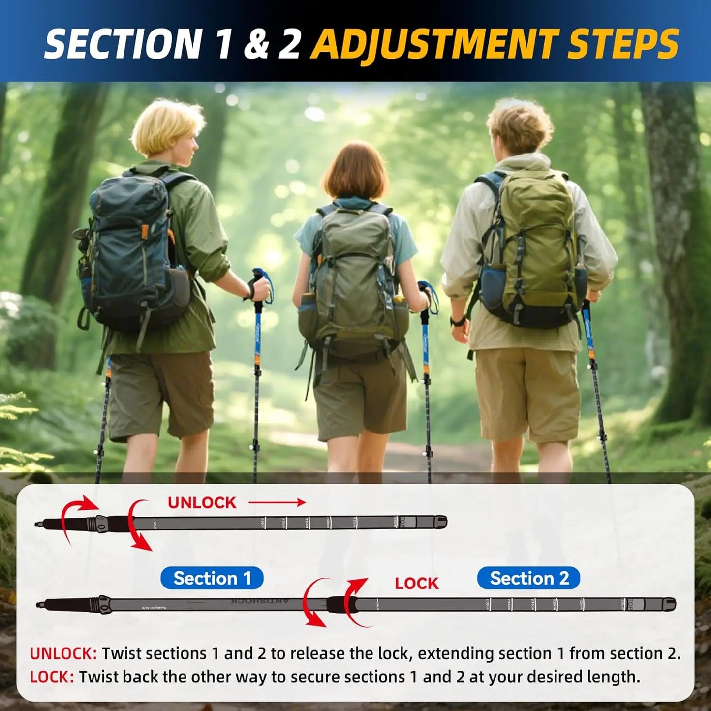 Trekking Poles For Hiking Collapsible Lightweight 2 Pack