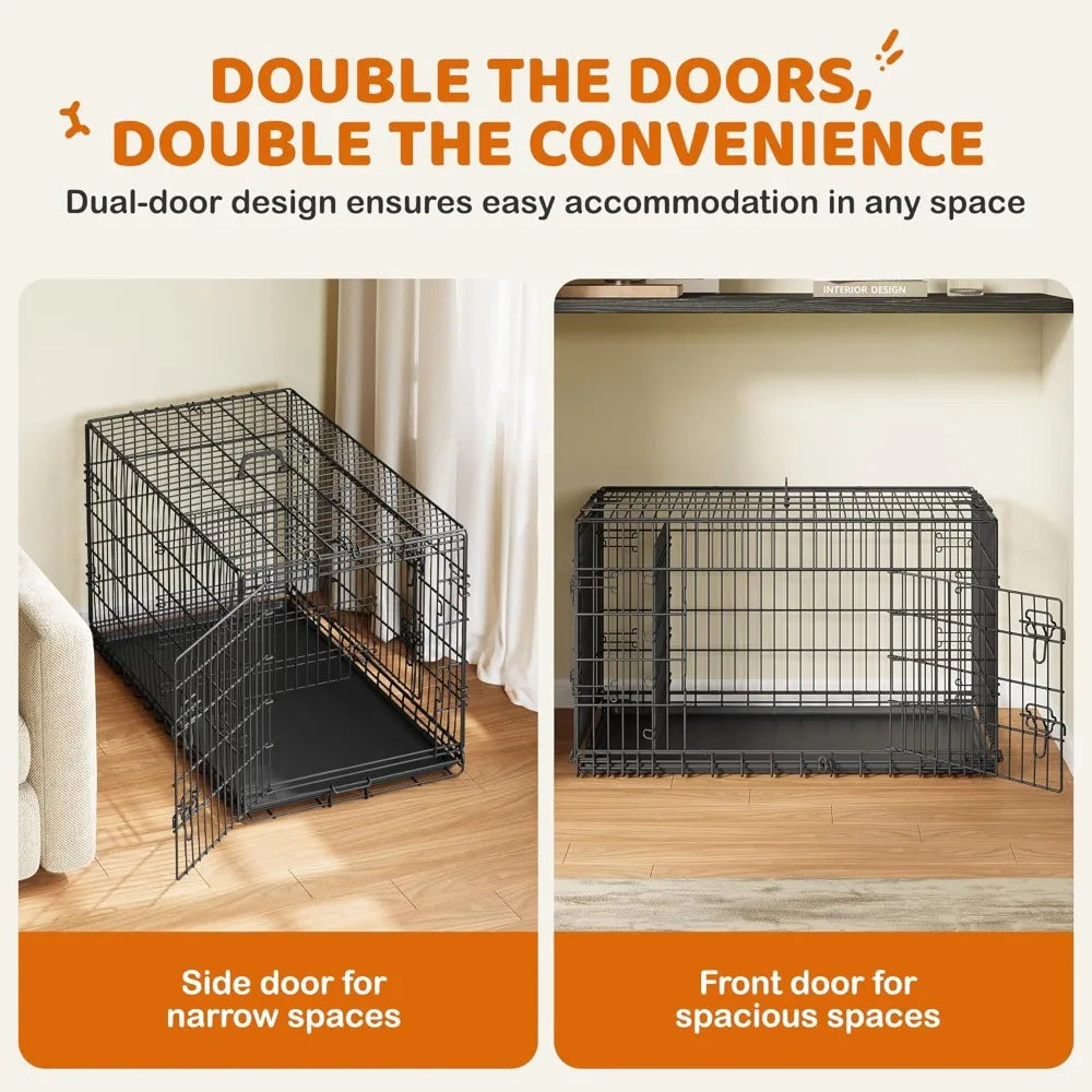 Double Door Dog Crate With Divider And Removable Tray