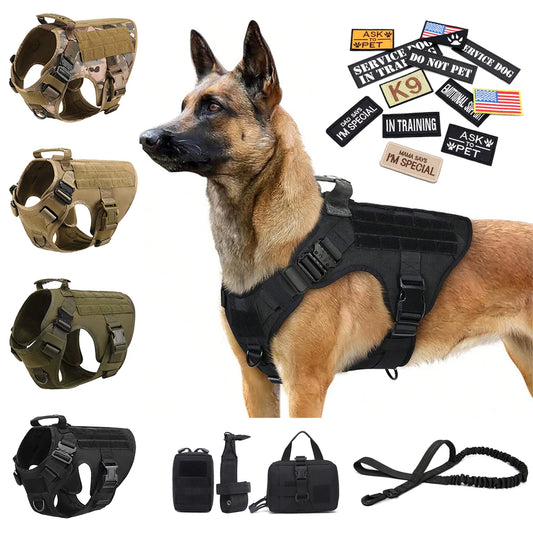 PETRAVEL Military Malinois Dog Harness Vest Set With Leash Patches
