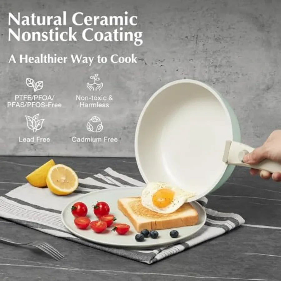 Nonstick Ceramic Pots And Pans Set With Detachable Handle Induction