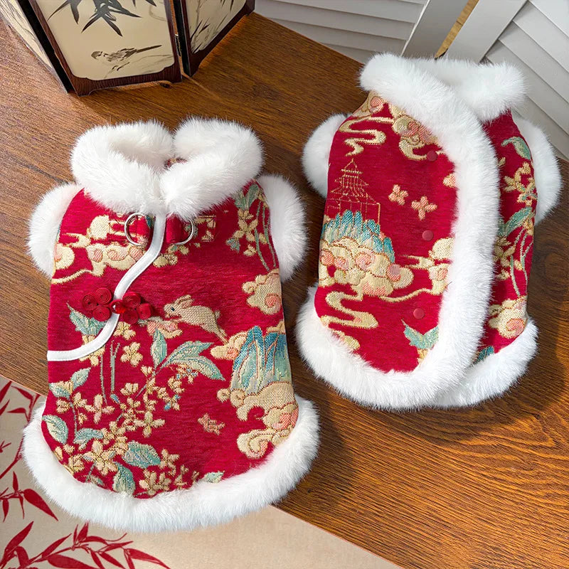 Autumn Winter Thick Velvet Tang Style Chinese Pet Vest