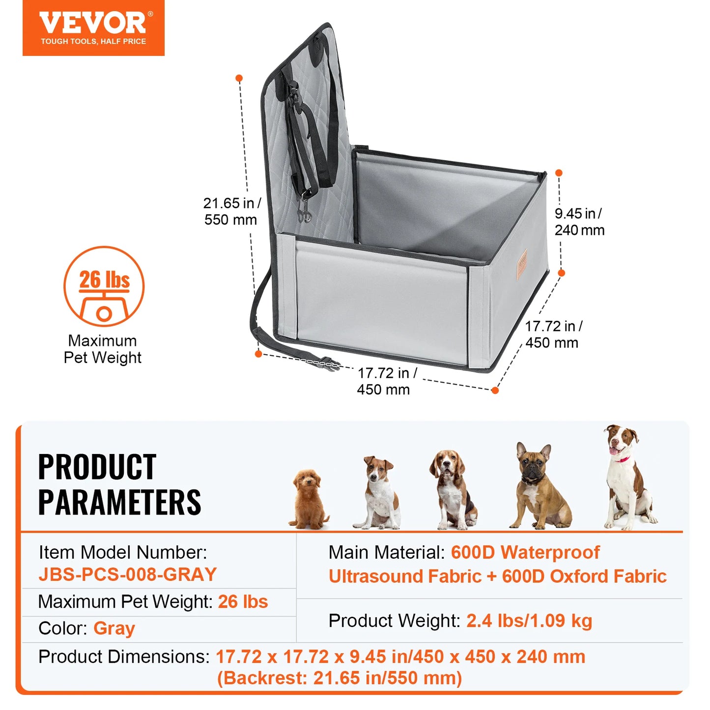 SucceBuy Dog Car Seat Waterproof Booster With ClipOn Leash