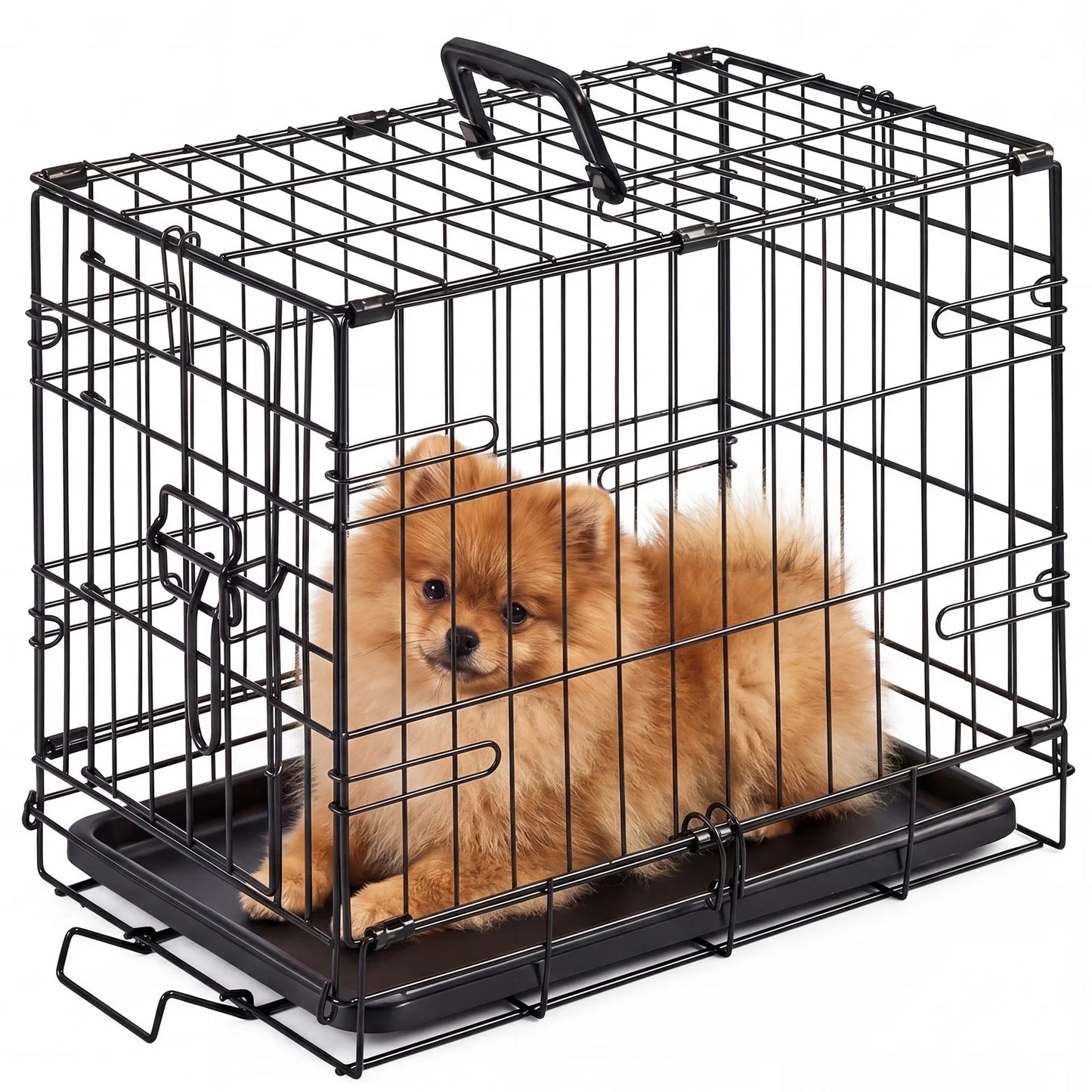 JHK Dog Crate With Secure Lock Foldable Removable Tray