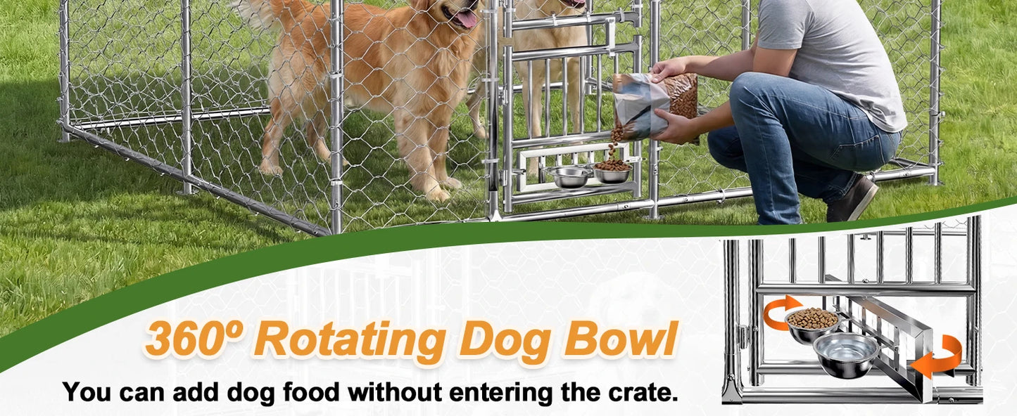 Outdoor Dog Kennel With Rotating Feeder Heavy Duty Roofed