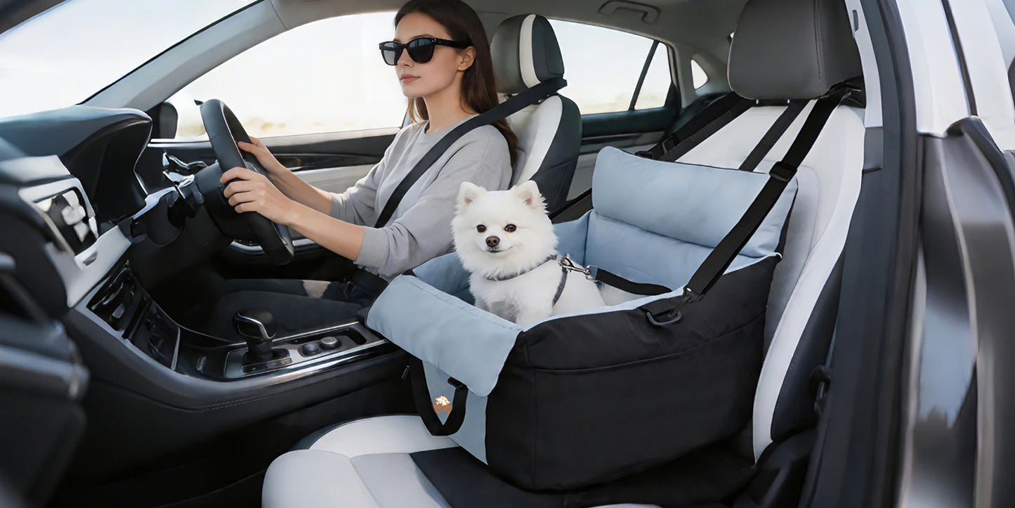 Portable Dog Car Seat Pet Dog Booster Seat Puppy Travel Carrier Bed with Safety Belt Storage Pocket Removable Washable Cover