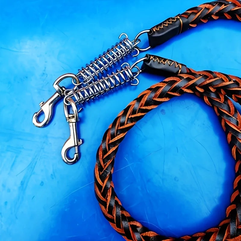 Eight-Strand Genuine Cowhide Braided Dog Leash, Heavy Duty Training Lead