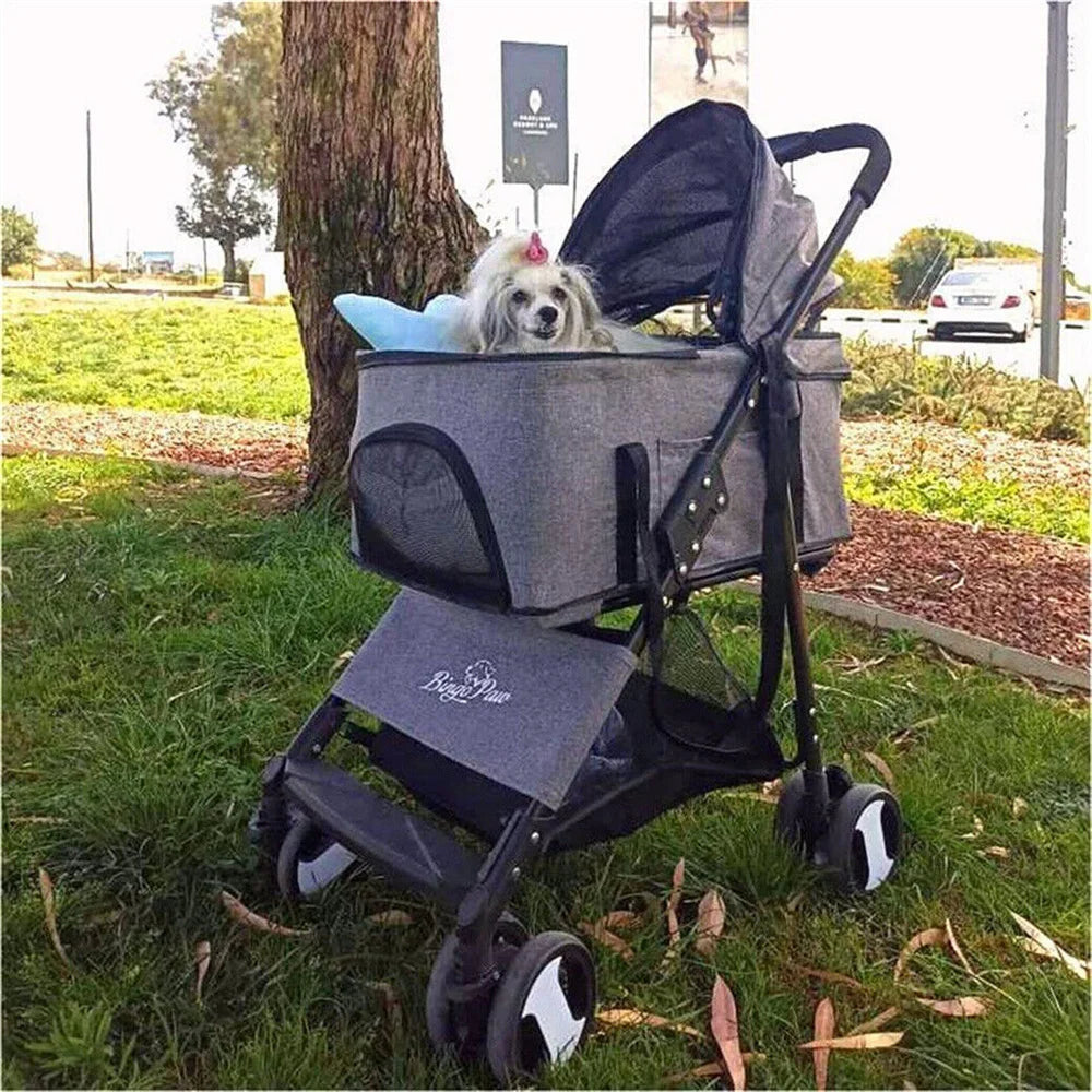 Foldable Pet Dog Stroller Carrier With 4 Wheels Rain Cover