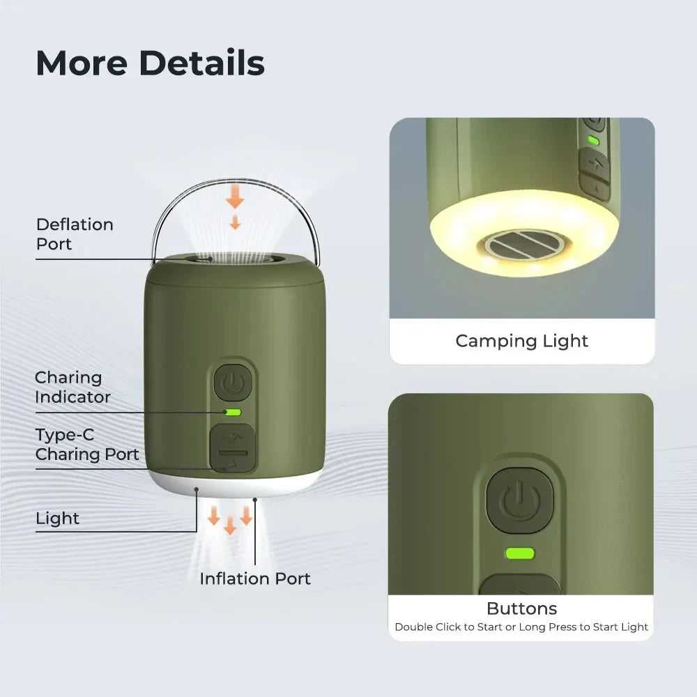 Tiny Air Pump With Magnetic Design And Camping Lantern