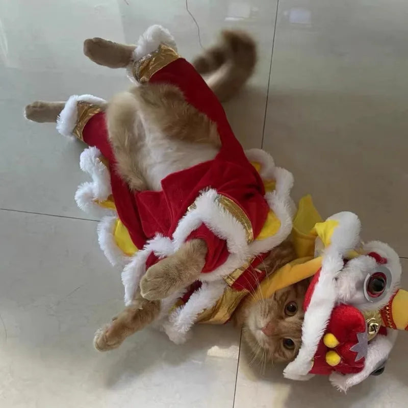 2026 Costume Lion Dance Dog And Cat Spring Festival Dog Costume Chinese New Year Role Play Puppy Pet Chihuahua Puppy Costume
