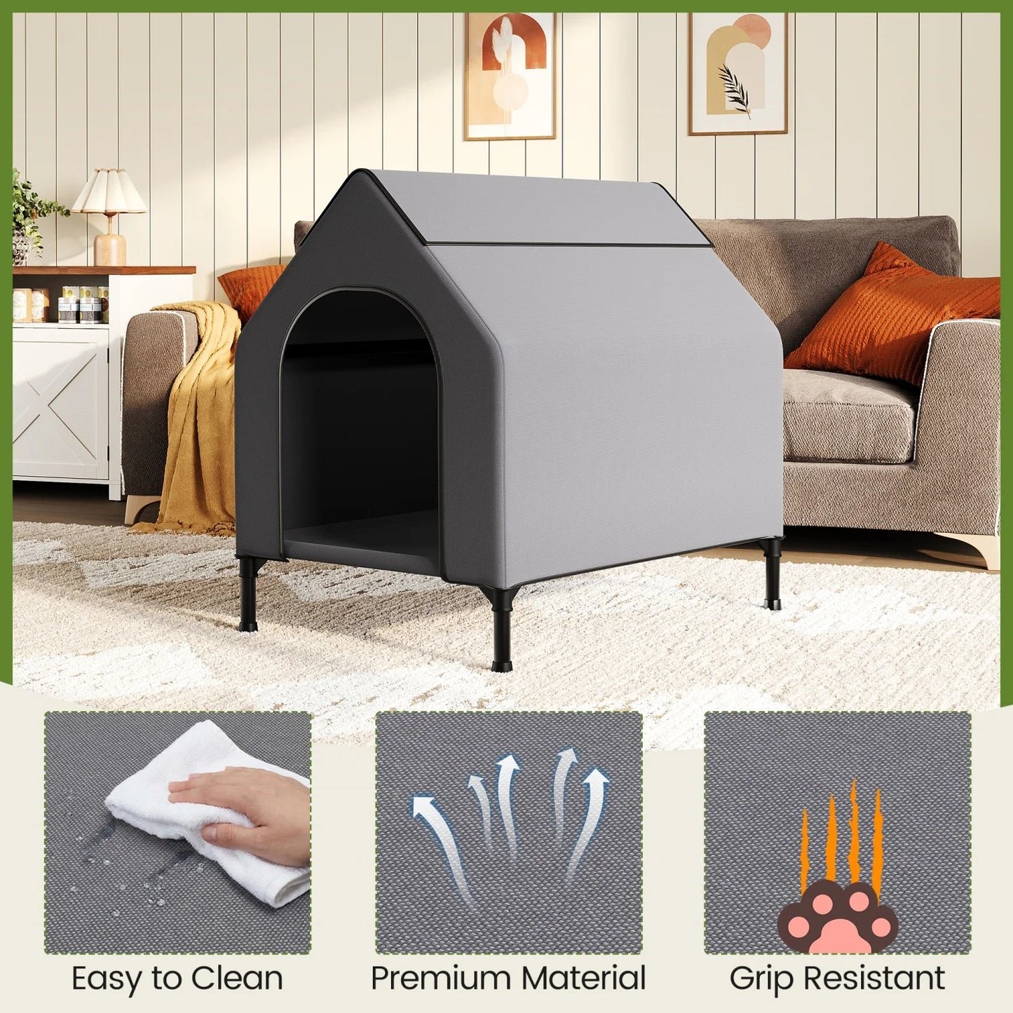 HiMISS Elevated Outdoor Dog House Weatherproof Kennel With Mesh Bed