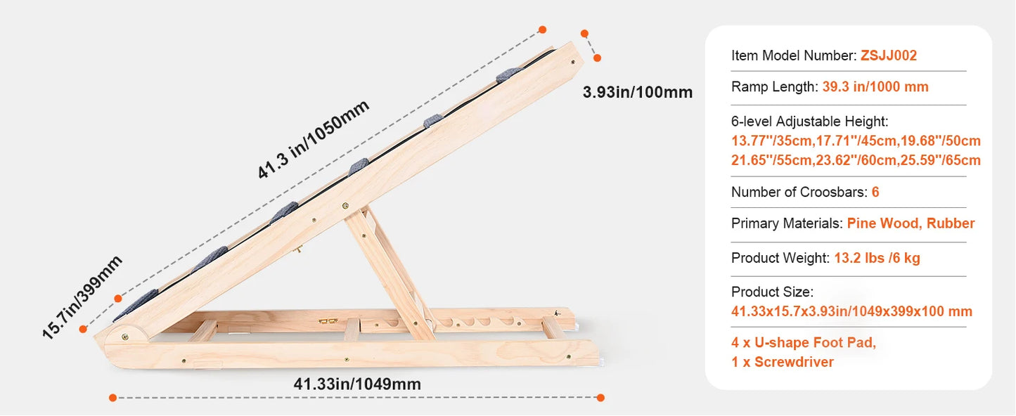 SucceBuy Folding Dog Ramp Anti Slip Adjustable Wooden Pet