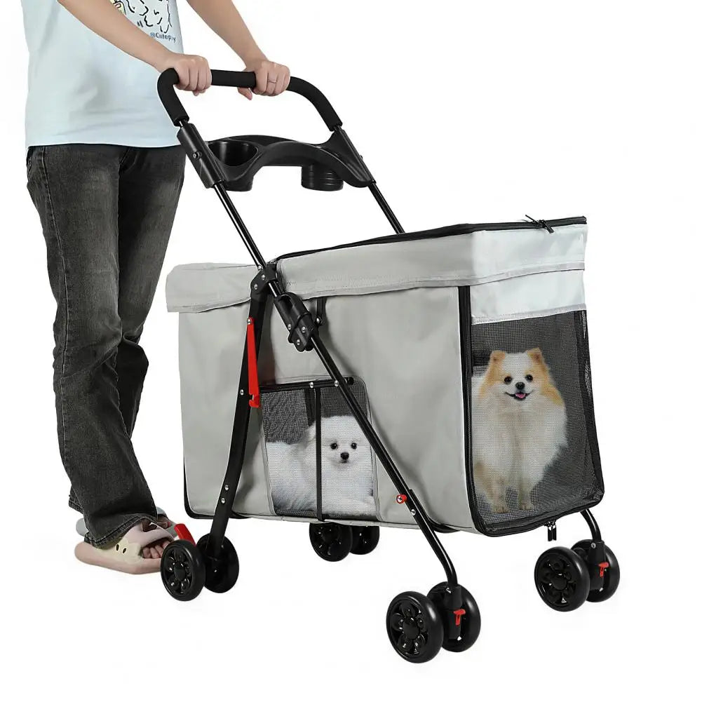 Foldable Dog Stroller With 360 Degree Wheels Five Ventilation Windows