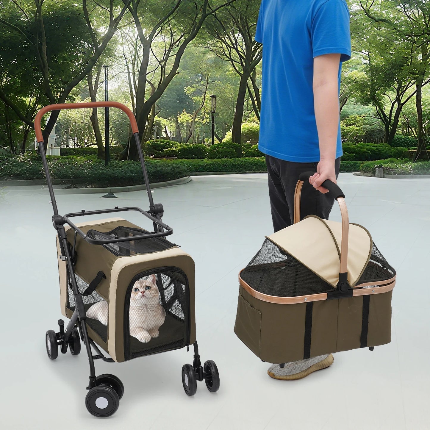 Bymaocar Foldable Pet Stroller Heavy Duty Portable Travel Sunshade Locks