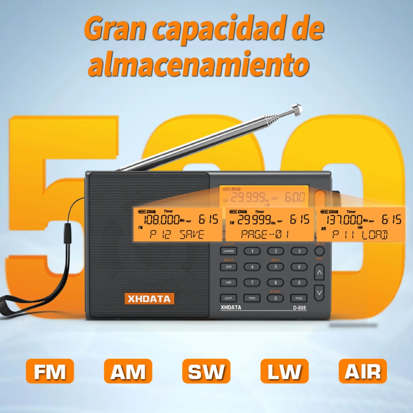 XHDATA D808 Portable Multiband Radio AM FM SW MW SSB
