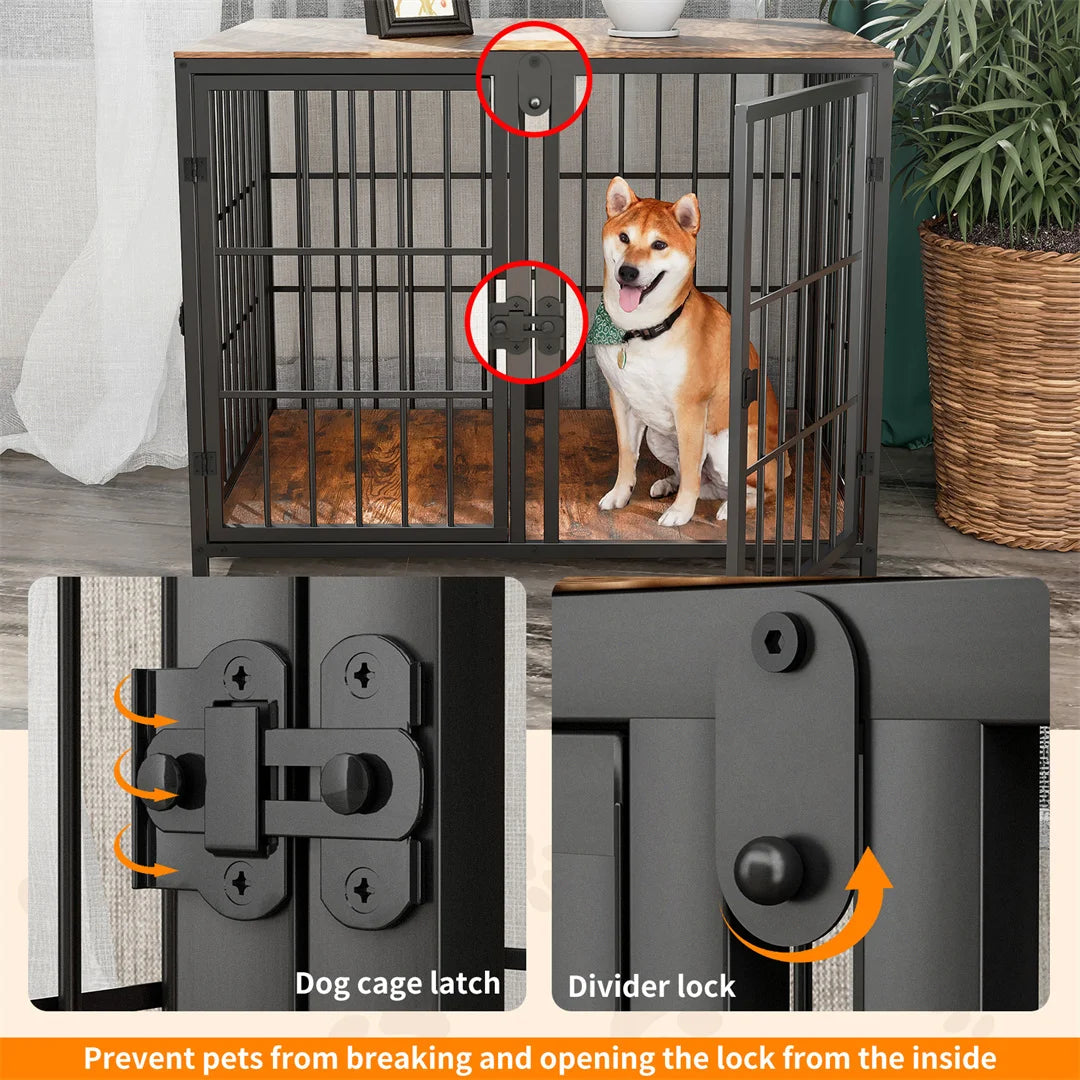 BINGOPAW Heavy Duty Wooden Dog Crate End Table With Doors