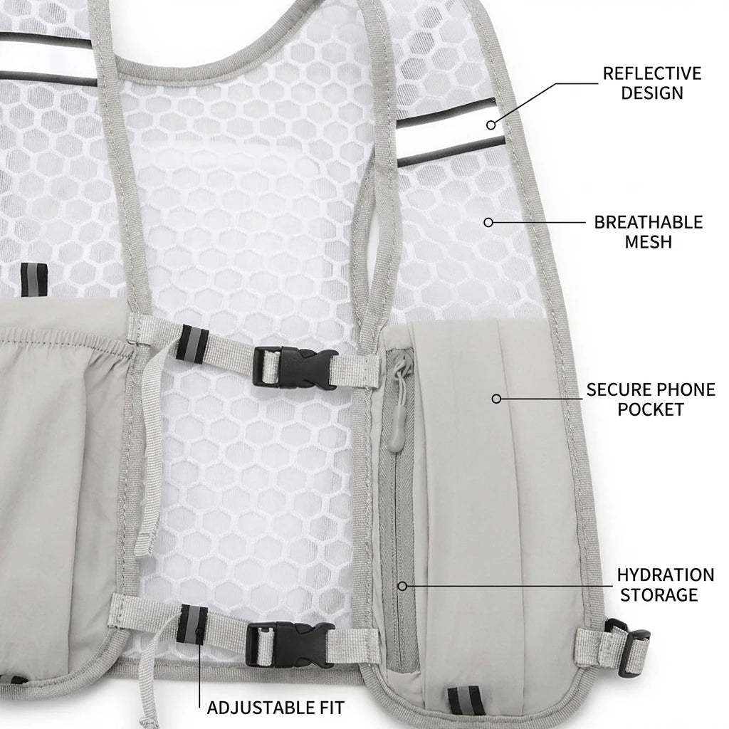 Lightweight Running Vest With Phone Holder Reflective Hydration Chest Pack