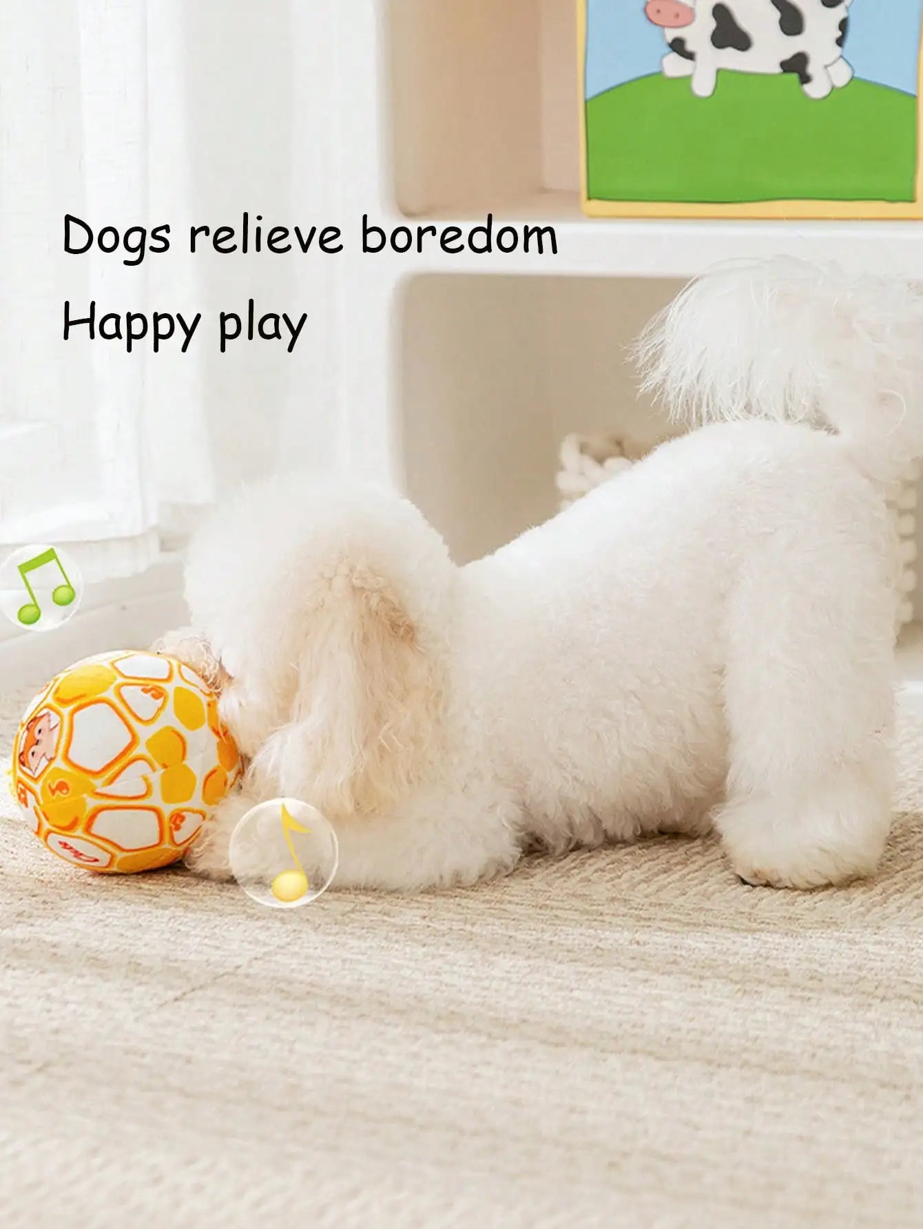 Cartoon Pattern Dog Toy Ball With Rope Squeaky Durable Interactive
