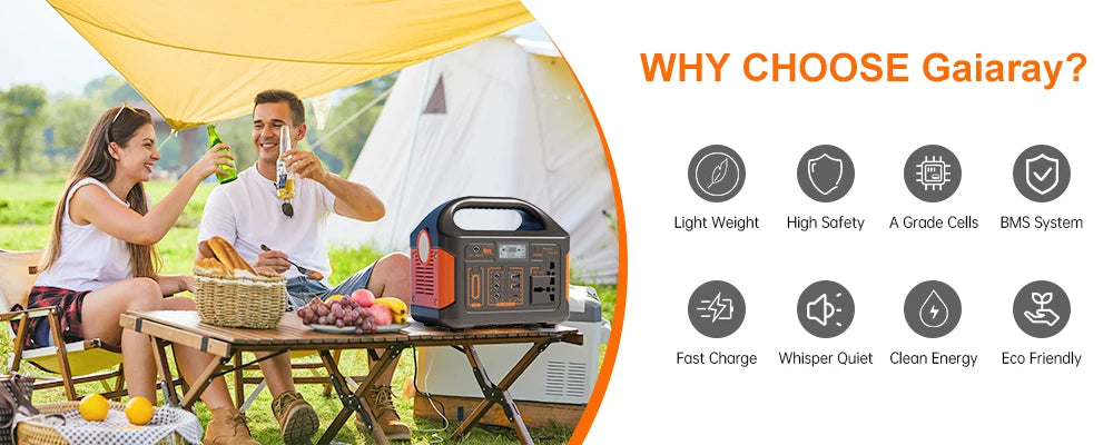 GaiaRay Electric 500W Portable Solar Power Station LifePO4 Battery