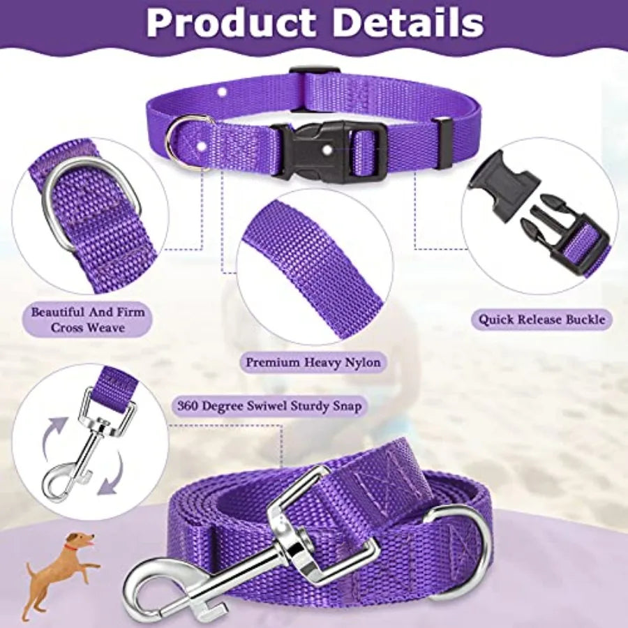 Eight-Piece Nylon Dog Collar And Leash Set Adjustable Durable Design