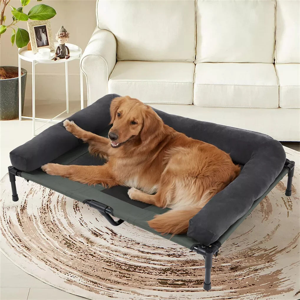 BINGOPAW Outdoor Elevated Cooling Dog Bed Lounger With Plush Bolster