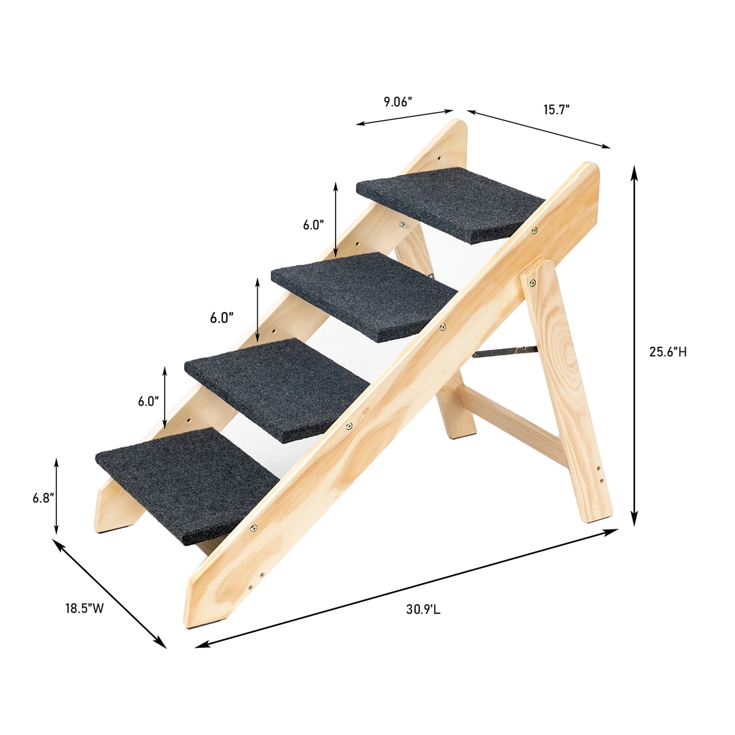 Wooden Portable Foldable Pet Stairs Ramp For Beds And Cars