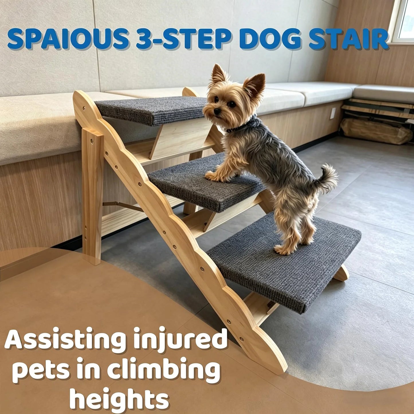 DishyKooker 2in1 Wooden Pet Stairs Folding Ramp For Dogs Cats