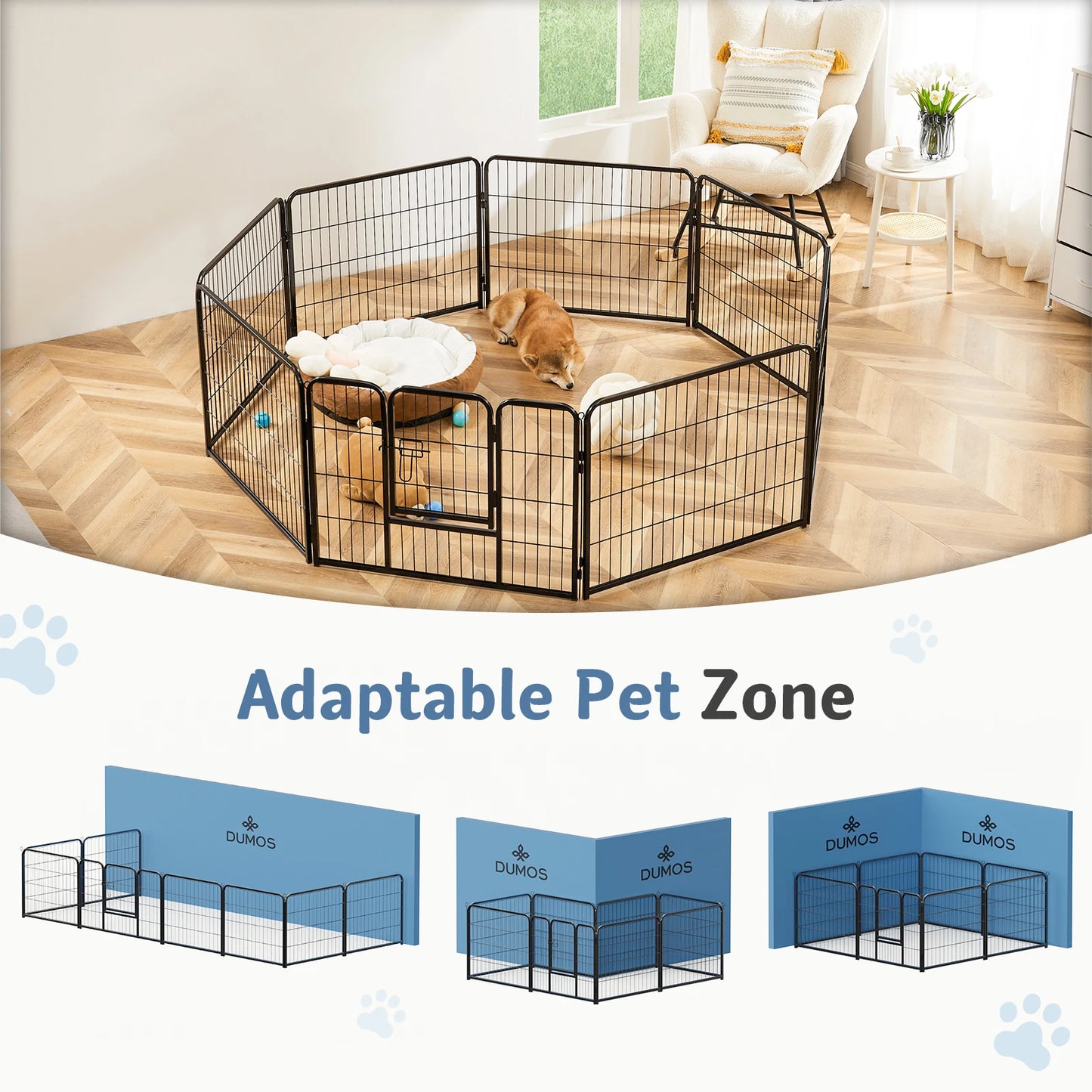 JHK Metal 8-Panel Dog Playpen For Indoor Outdoor Use