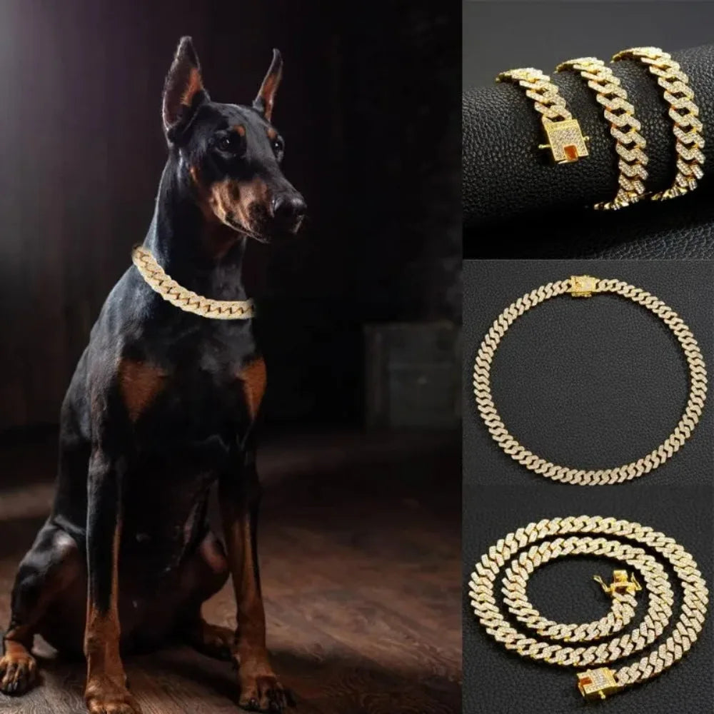 Stainless Steel Cuban Chain Dog Collar Adjustable Buckle