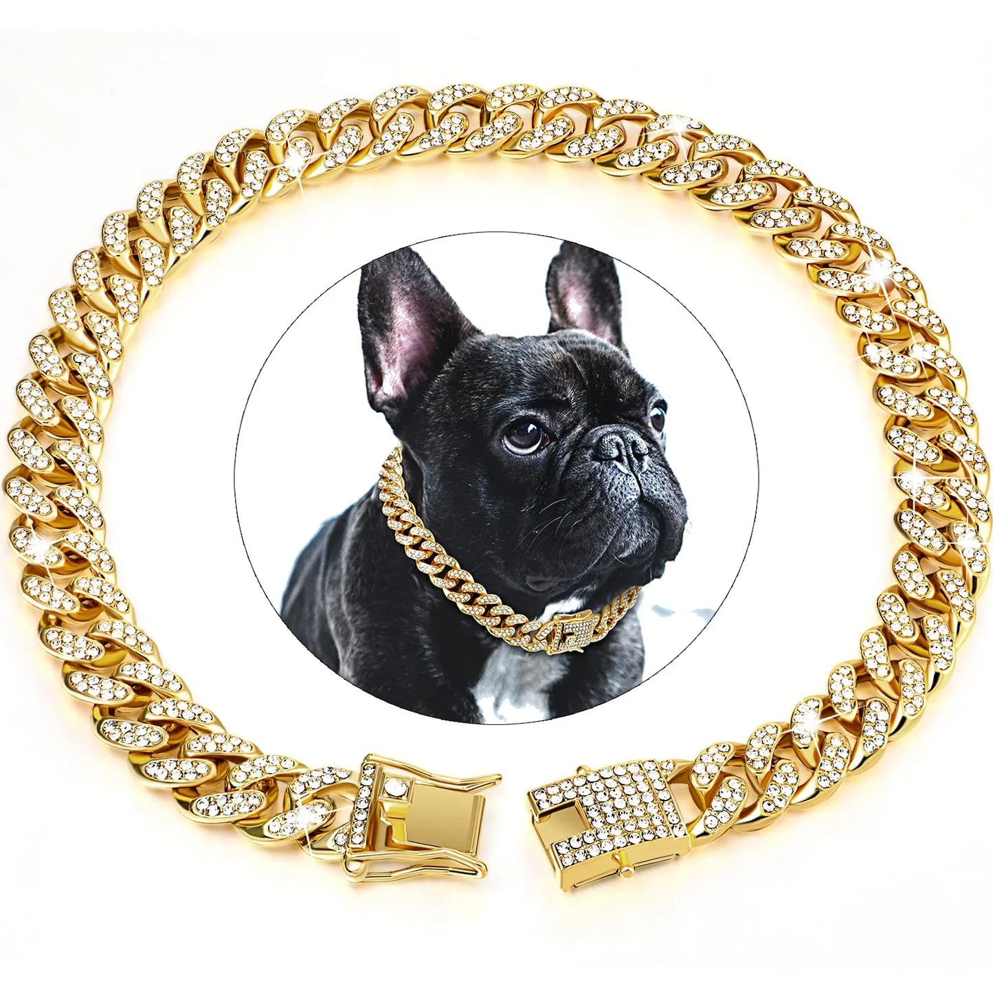 Diamond Cuban Collar For Dogs And Cats Stainless Steel Buckle