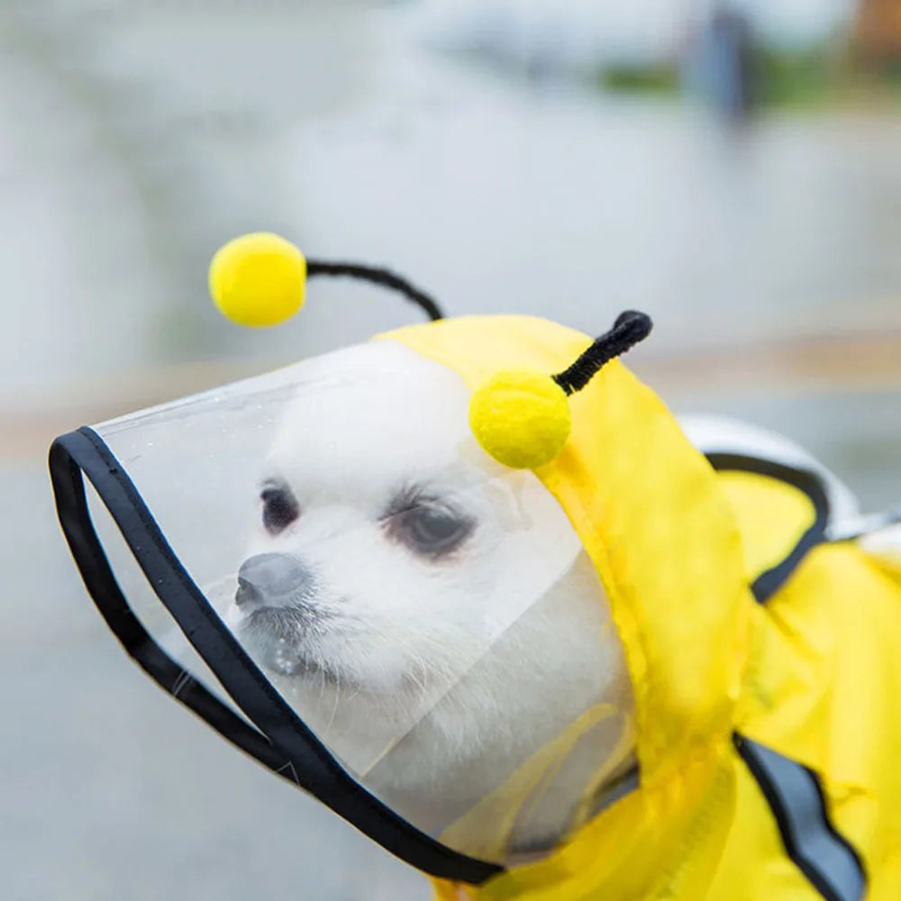 Cute Bear Shape Dog Raincoat With Hat And Reflective Strips