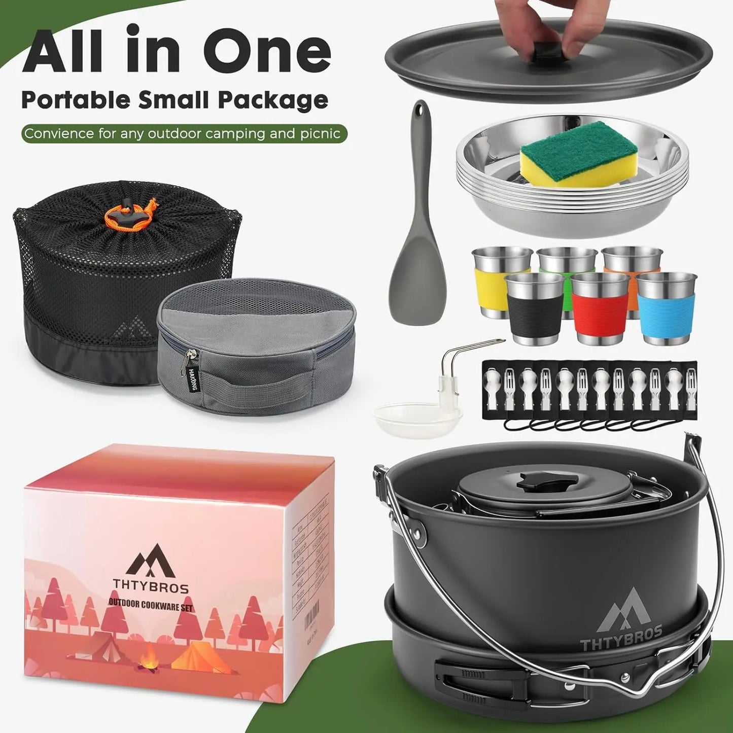 43 Piece Camping Cookware Set For Outdoor Kitchen And Dining
