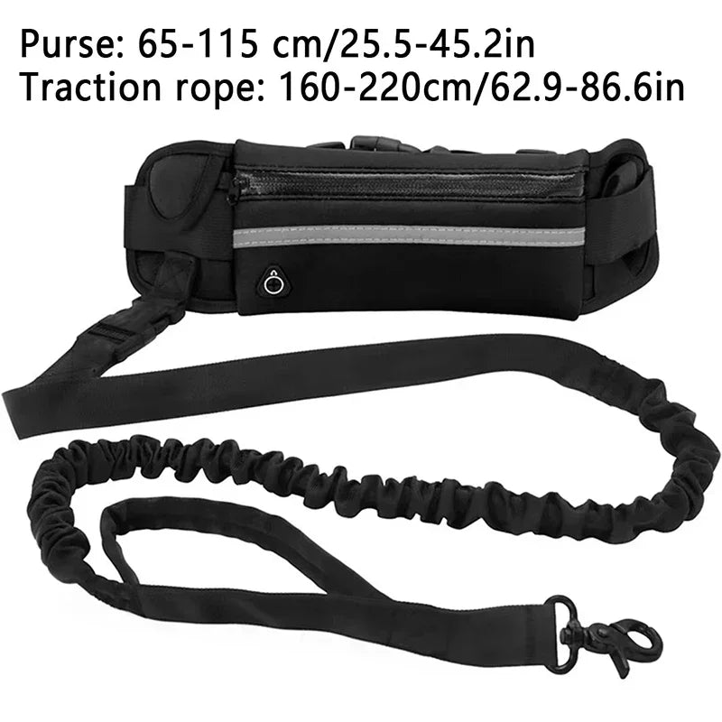 Hands Free Dog Leash With Reflective Waist Bag Retractable Belt
