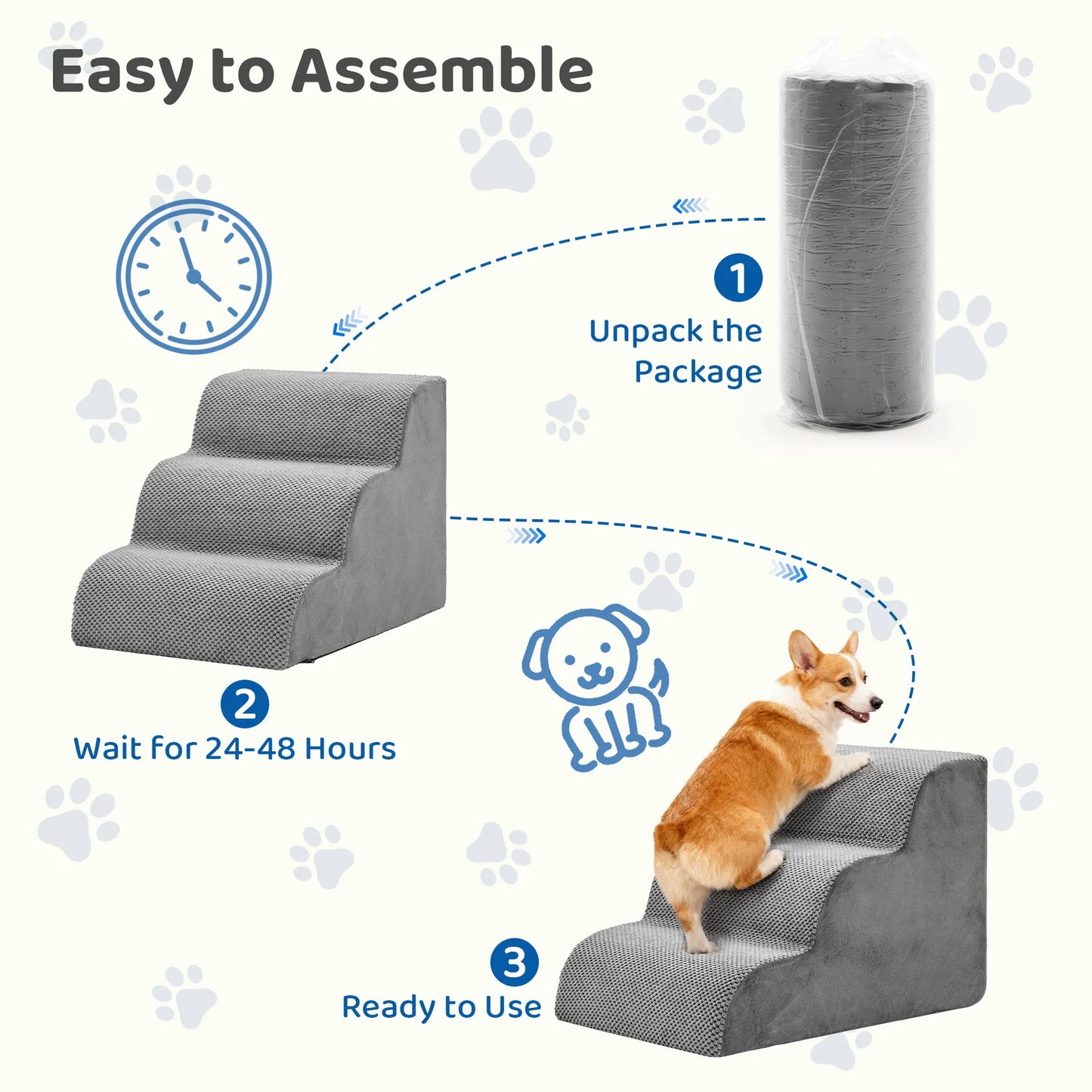 JHK 3-5 Step Foam Stairs Ramp for Small Dogs Indoor