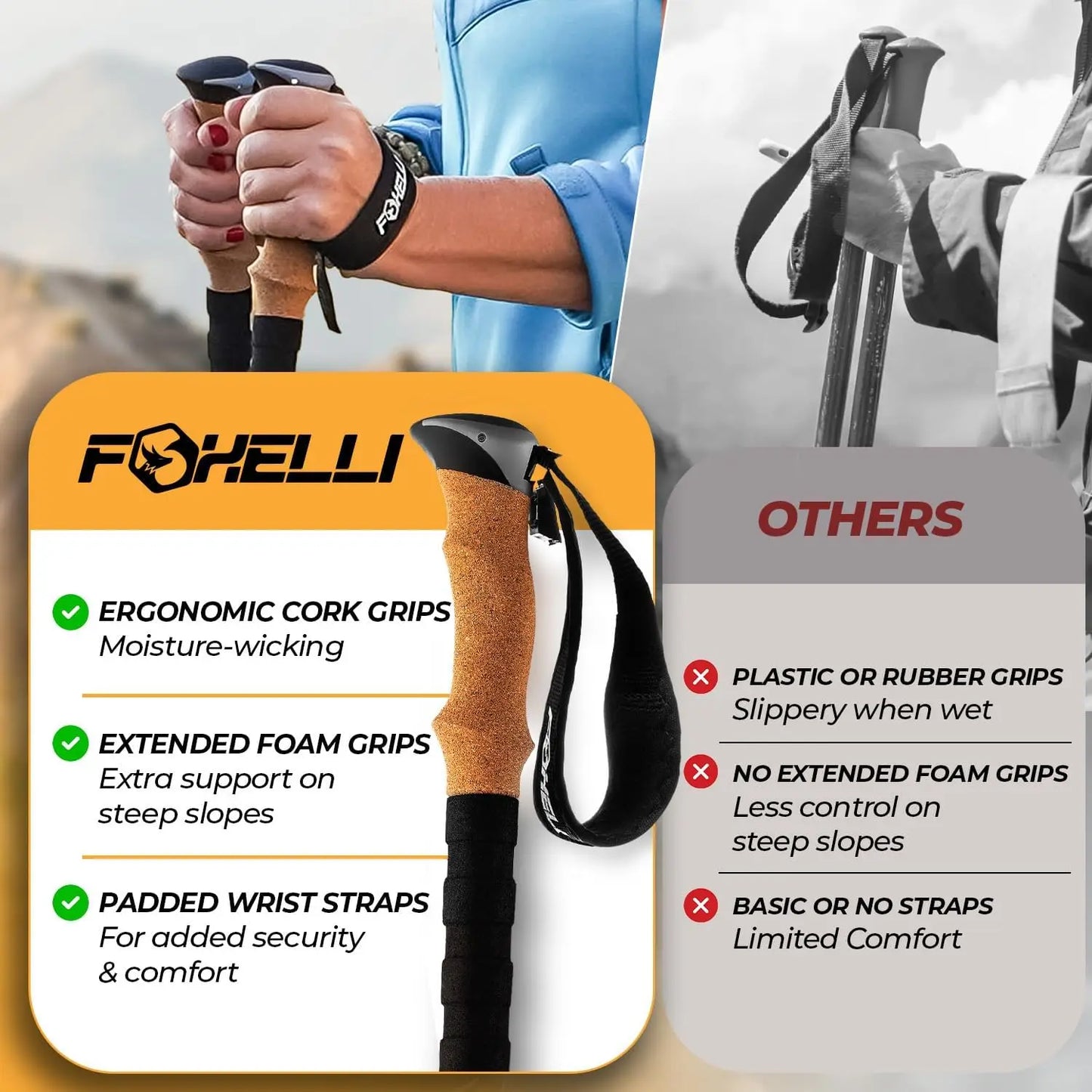 Lightweight Trekking Poles With Ergonomic Cork Grip And Quick Locks