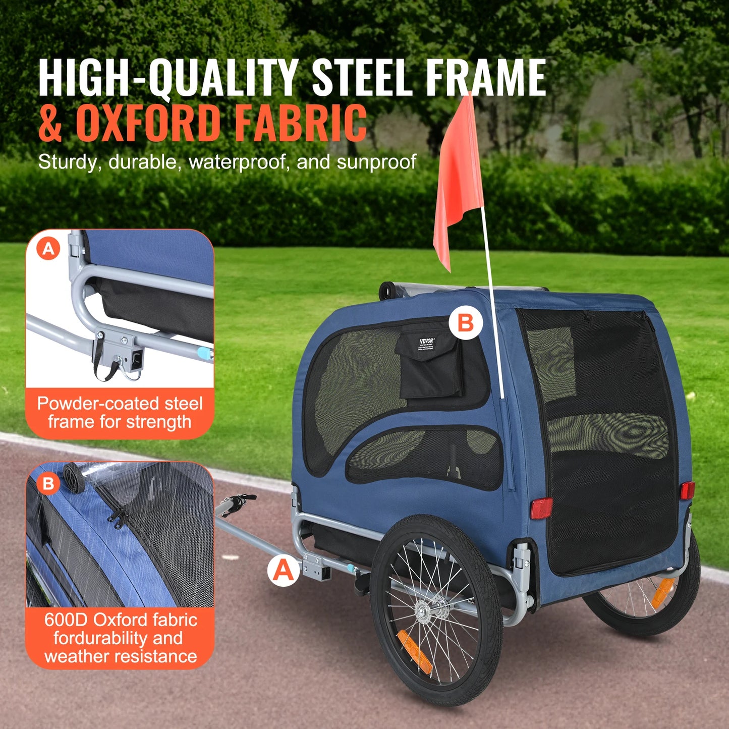 Pet Bicycle Carrier Trailer For Dogs, Foldable And Easy Storage