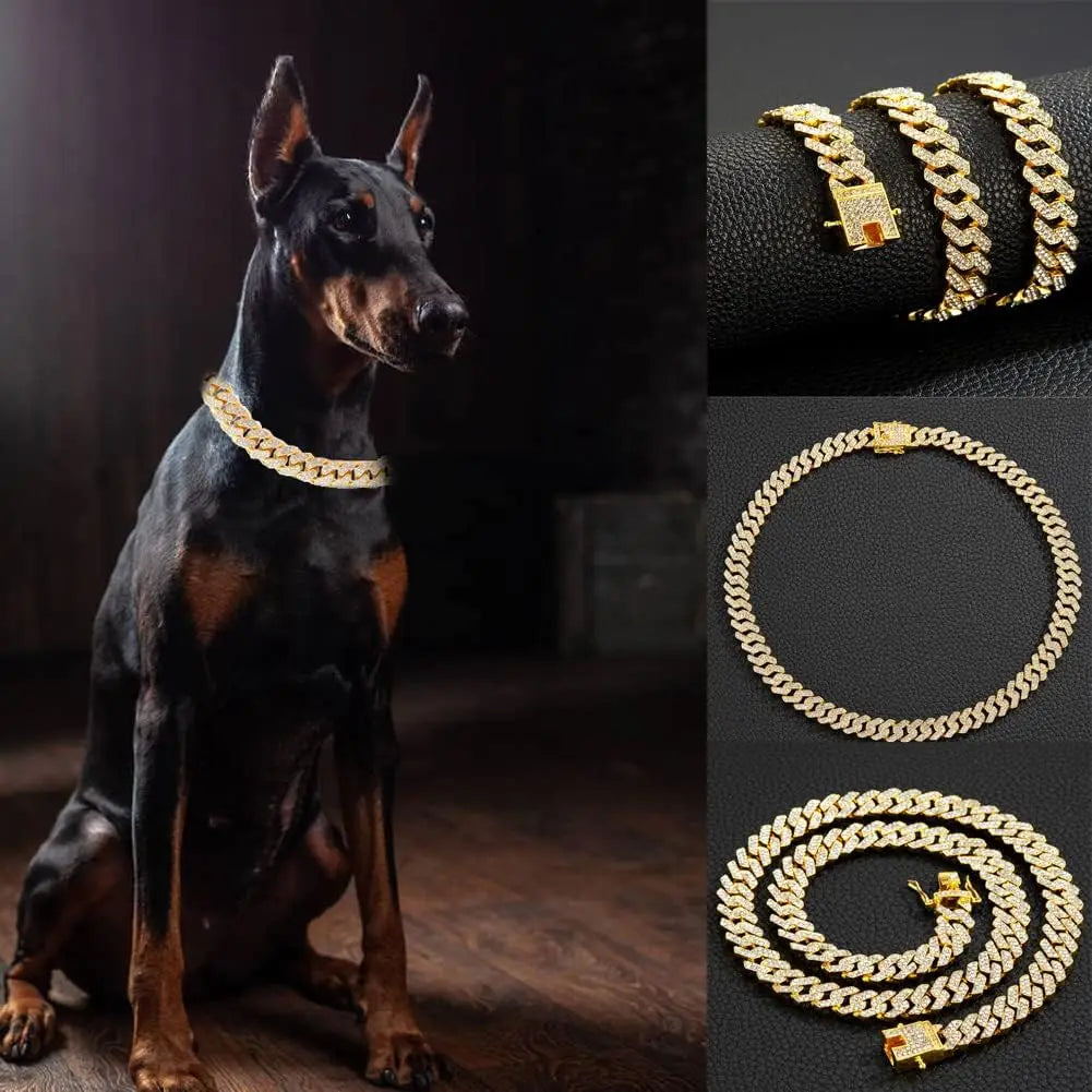 Stainless Steel Cuban Chain Dog Collar Adjustable Buckle