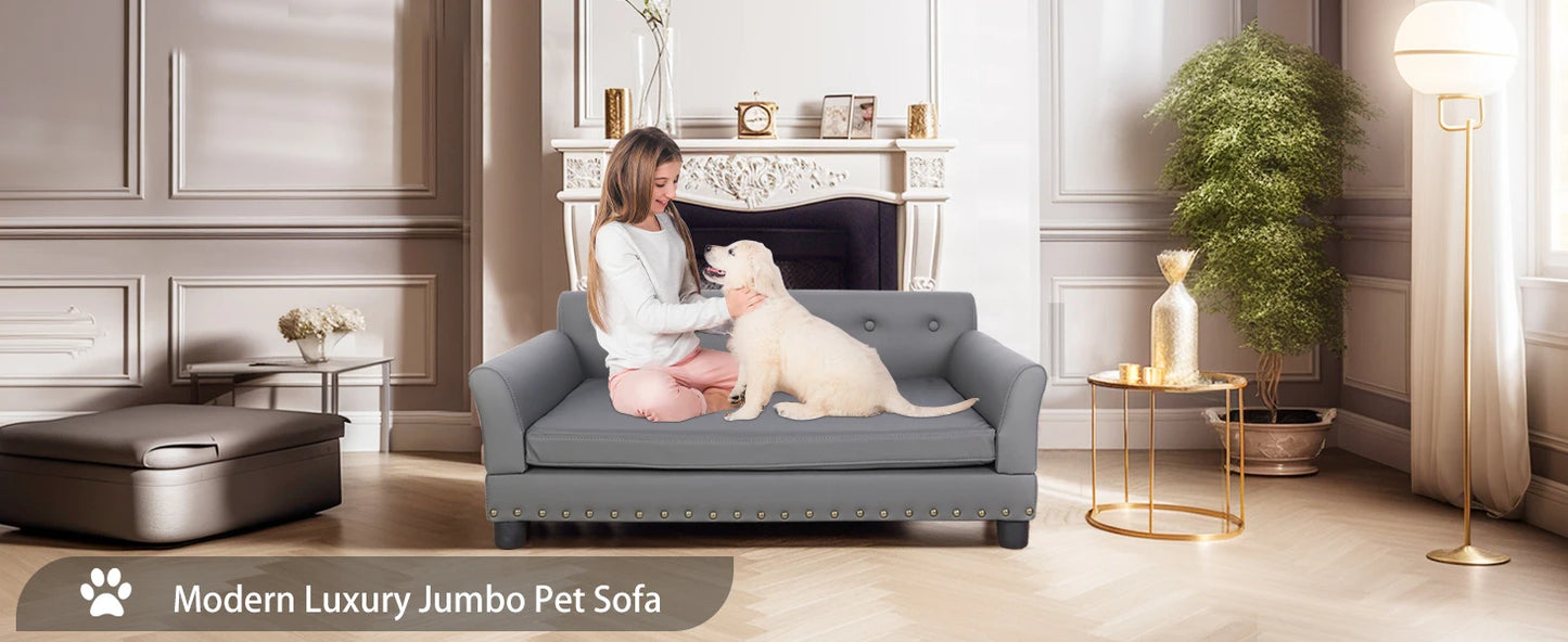 BINGOPAW Elevated Dog Sofa Waterproof Microfiber Leather Removable Cushion