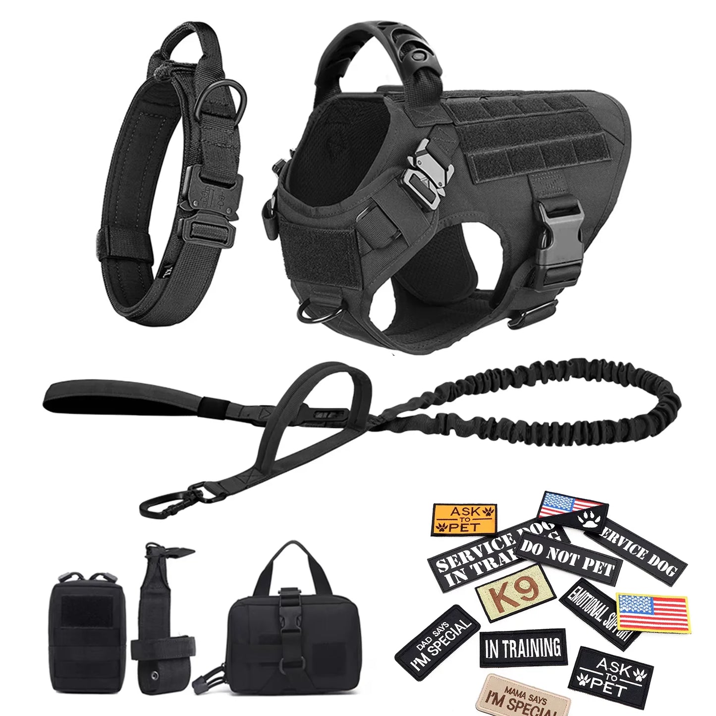 Military Tactical Malinois Harness Vest Set With Leash Patches - Paws and Pro's Outfitters