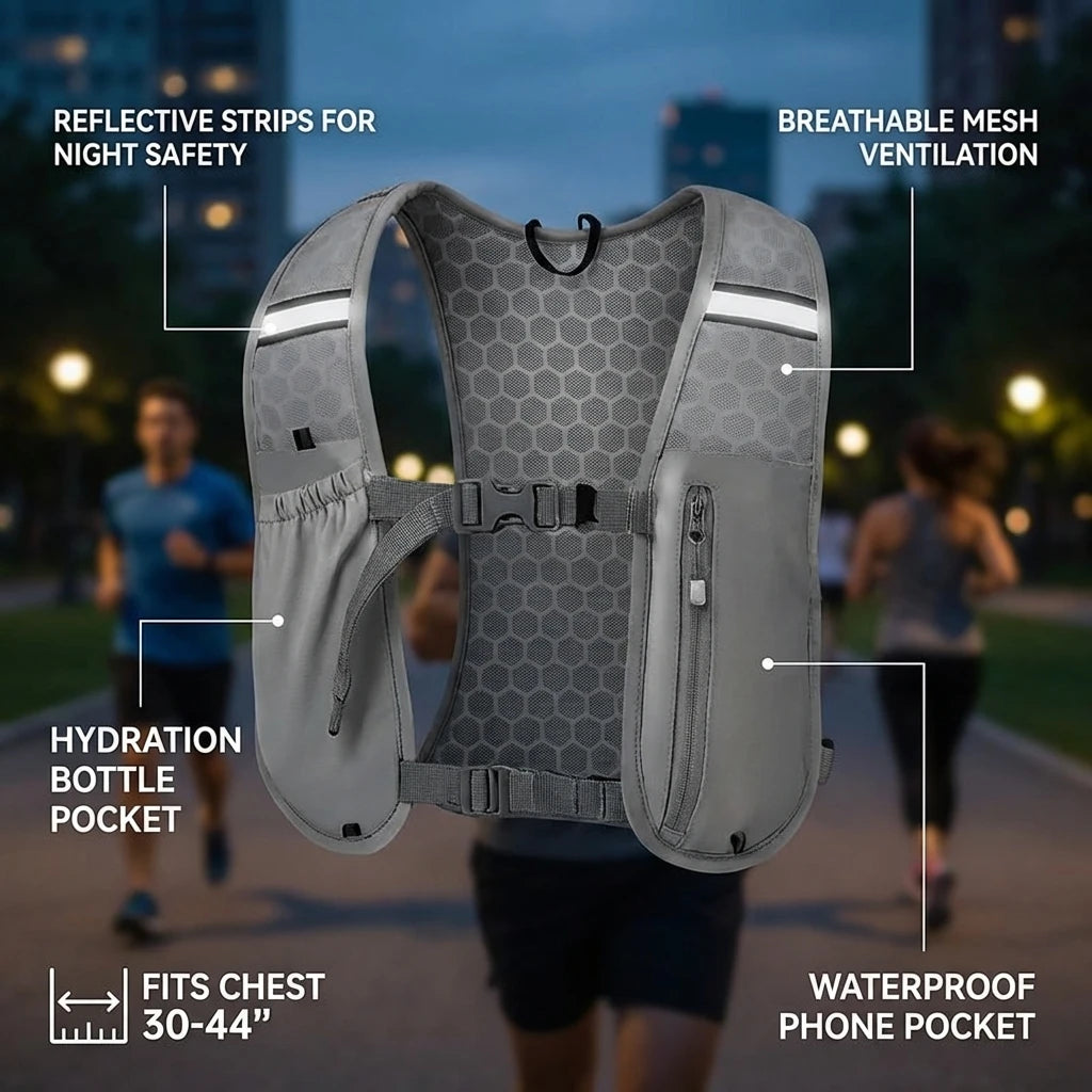 Lightweight Running Vest With Phone Holder Reflective Hydration Chest Pack