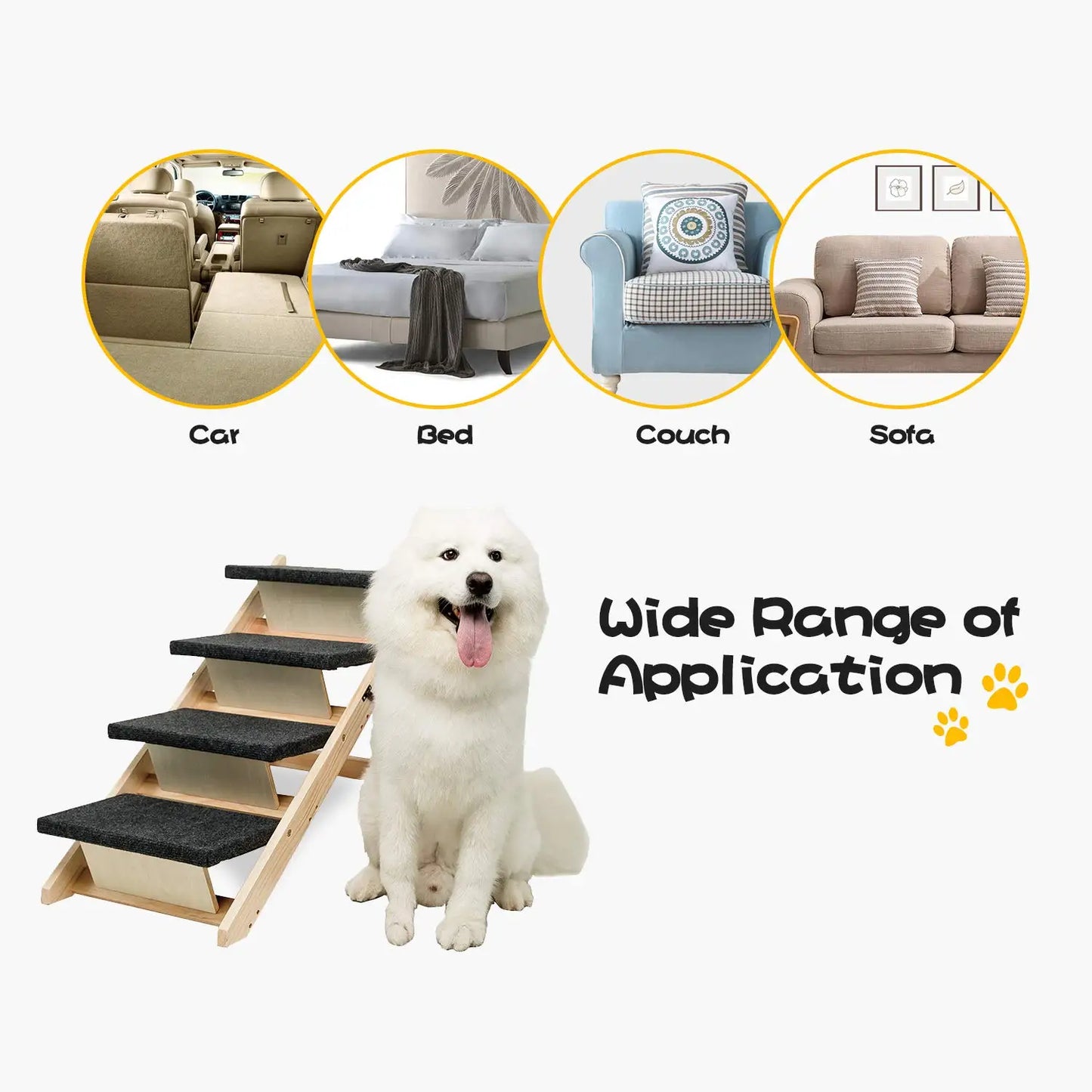 Wooden Portable Foldable Pet Stairs Ramp For Beds And Cars