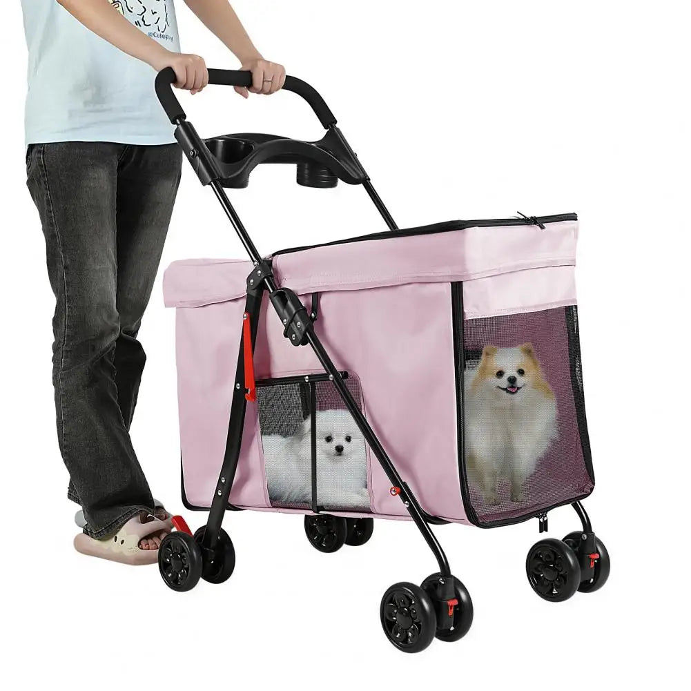 Foldable Dog Stroller With 360 Degree Wheels Five Ventilation Windows