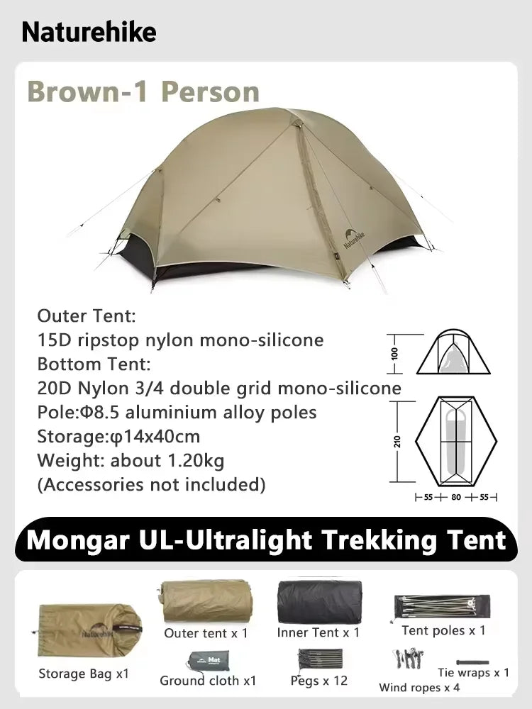 Naturehike Mongar Ultralight Backpacking Tent 15D Nylon Waterproof