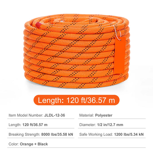 SucceBuy 120ft Dual-Weave Polyester Cord 3/8 1/2 inch 48-Strand Multi-Use Rope for Arborist Activities Adventures Versatile