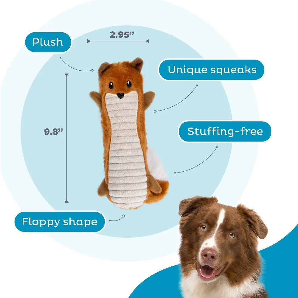 Squeaky Plush Fox Dog Toy No Stuffing Chew Resistant Interactive Teether