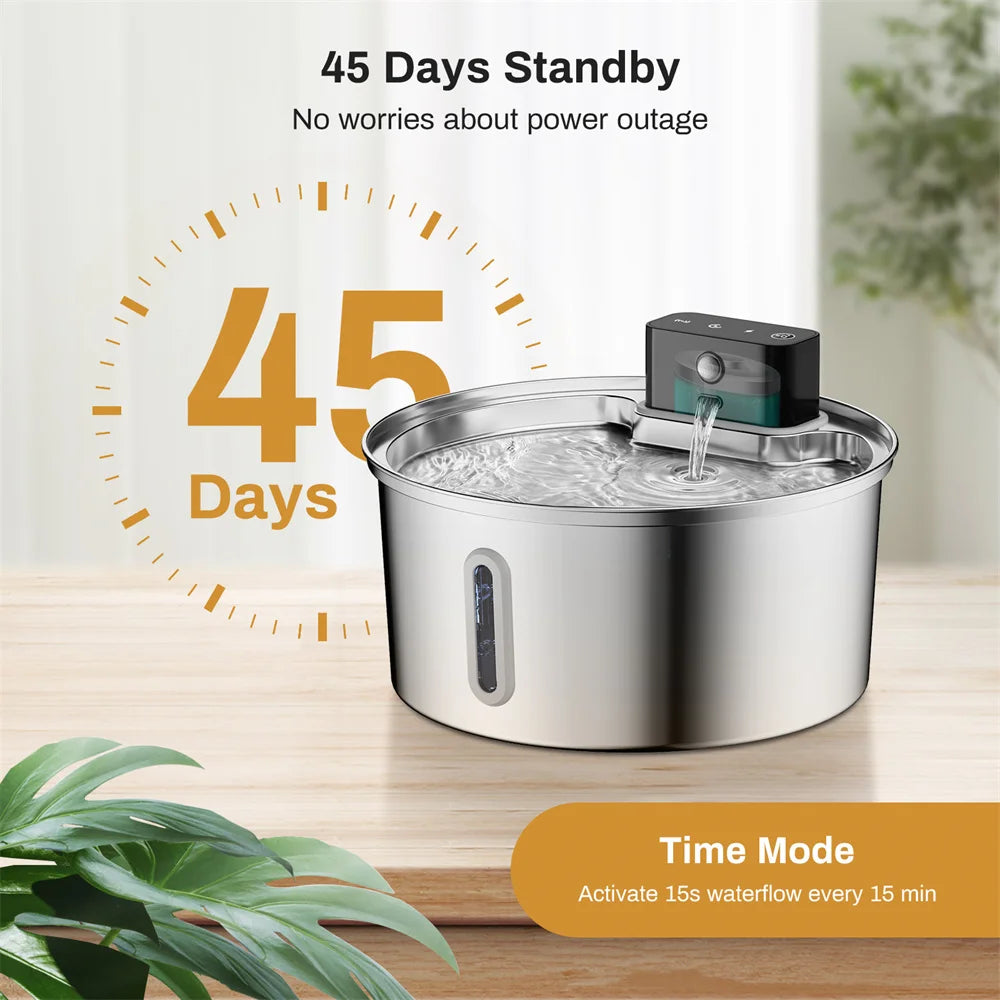 Wireless Stainless Steel Pet Water Fountain Automatic Cat Water Feeder