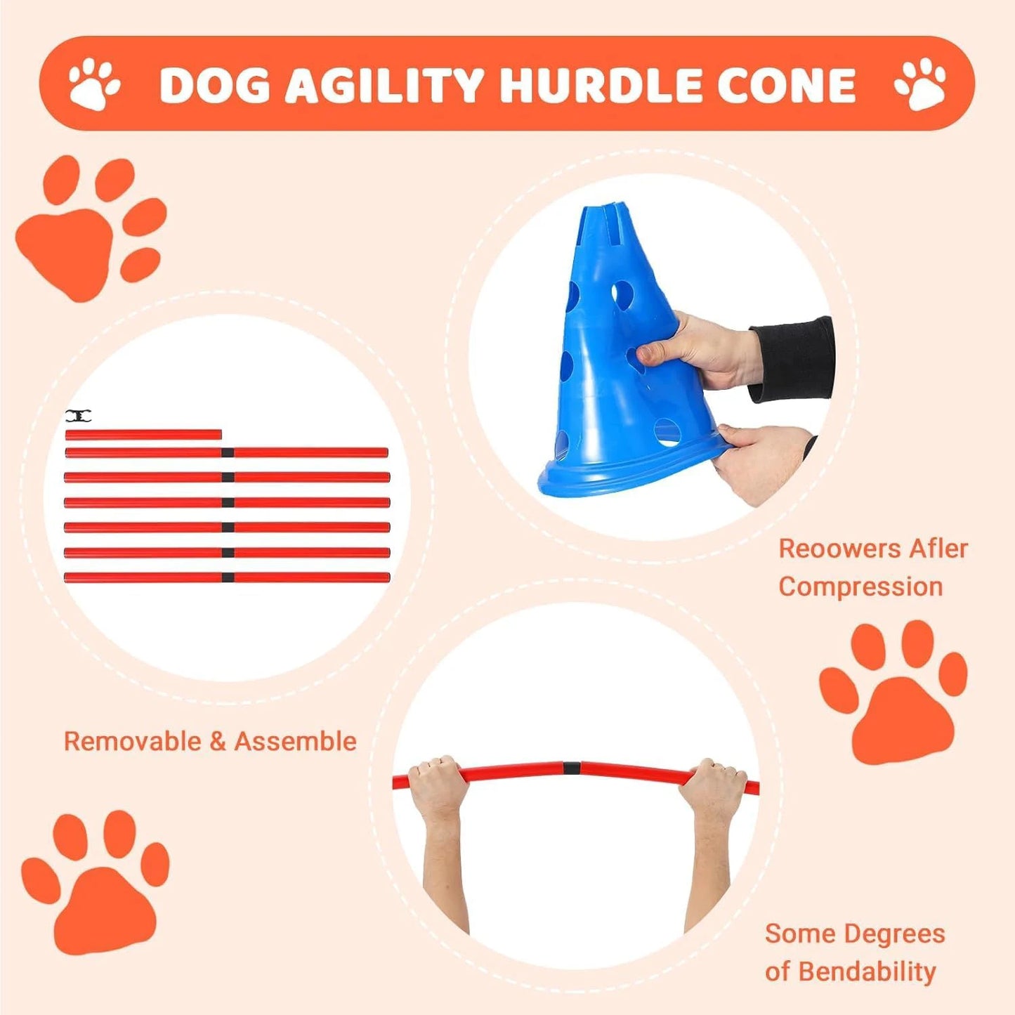 Dog Agility Hurdle With 12 Cones And 6 Rods Heavy-Duty